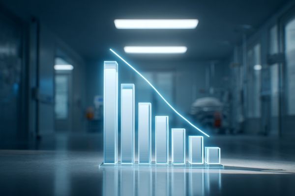 decreasing blue-ish white bar chart in the hallway of a hospital