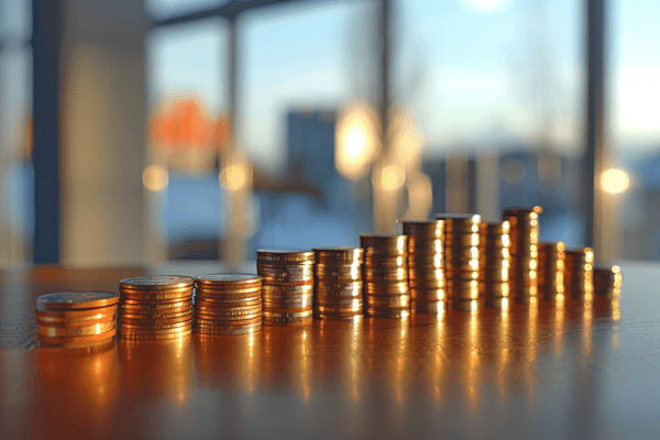 Stacked coins forming a decreasing bar graph
