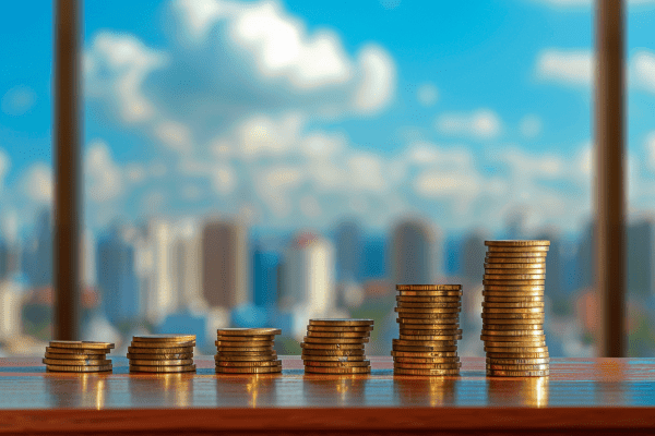 Stacks of coins representing an upward trending bar graph