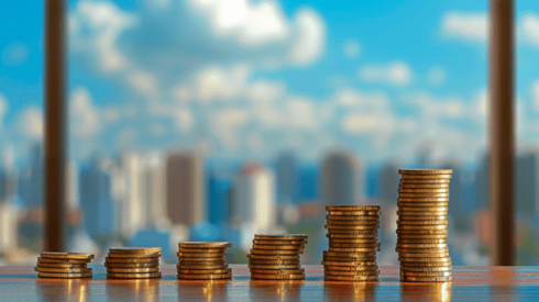 Stacks of coins representing an upward trending bar graph
