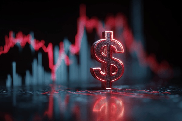 A money sign in front of a line graph