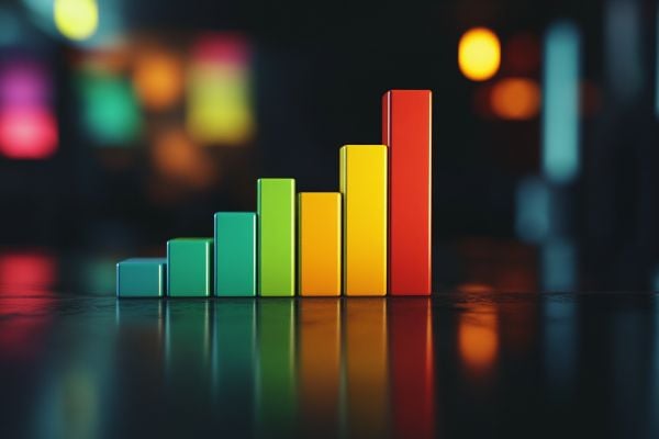 3D bar chart going from green to yellow to red