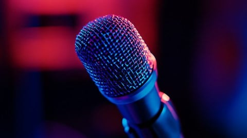 A close-up photo of a microphone.