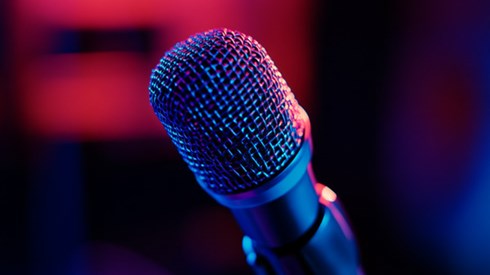 A close-up photo of a microphone.