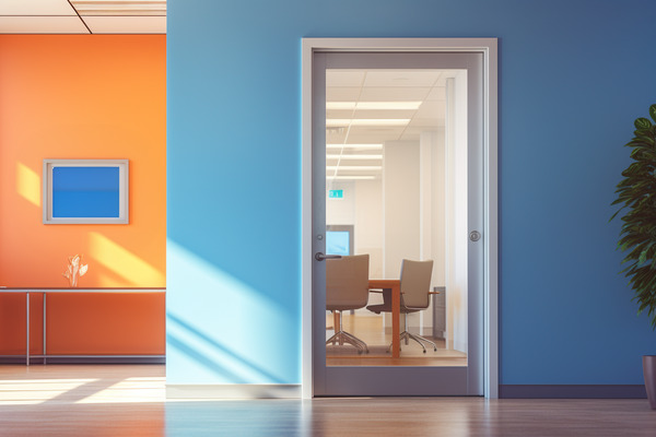 Office with an open door leading to a conference room