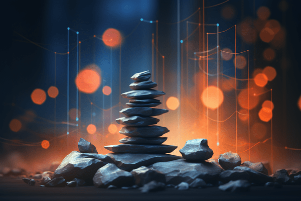 Stack of Rocks in a Pyramid Shape against a Muted Line and Dot Graph