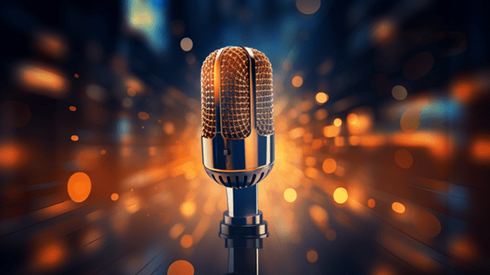Microphone with Multicolored Points of Light in Background