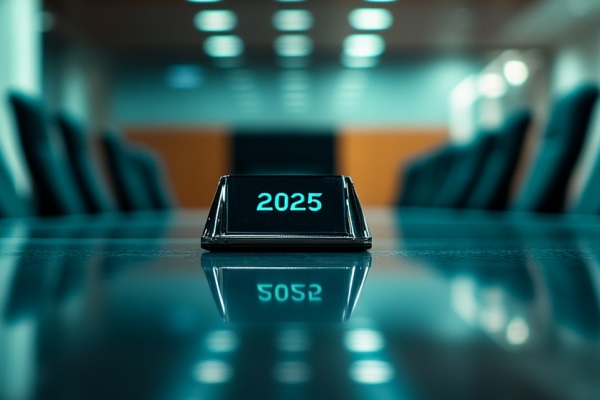 The number 2025 sitting in the middle of a conference table