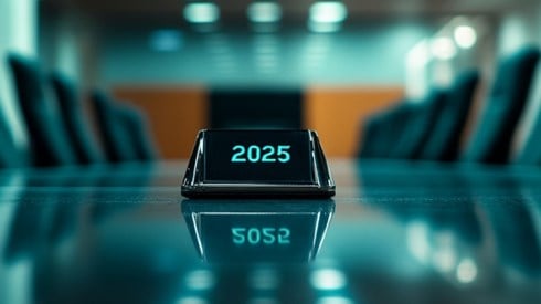 The number 2025 sitting in the middle of a conference table