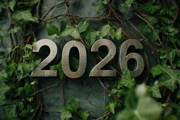 The number 2026 surrounded by green ivy