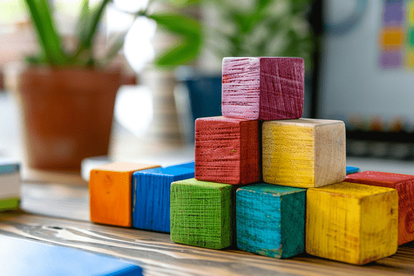 Building blocks on a desk