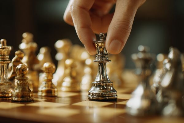 person's hand moving a chess piece on a chessboard