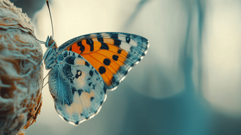 A butterfly emerging from a cocoon