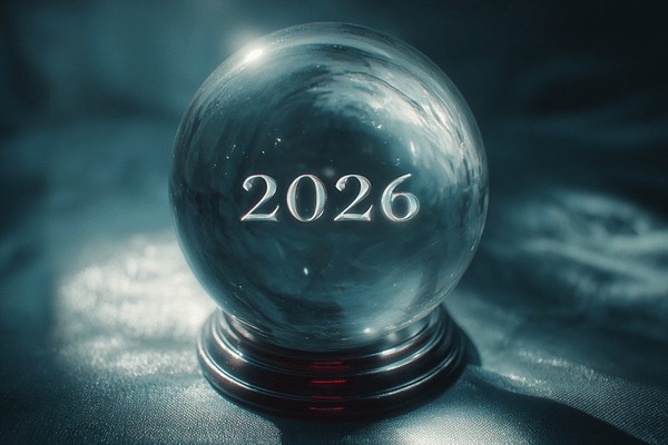 The numbers "2026" in a crystal ball
