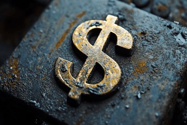 A raised dollar sign on top of a block of metal