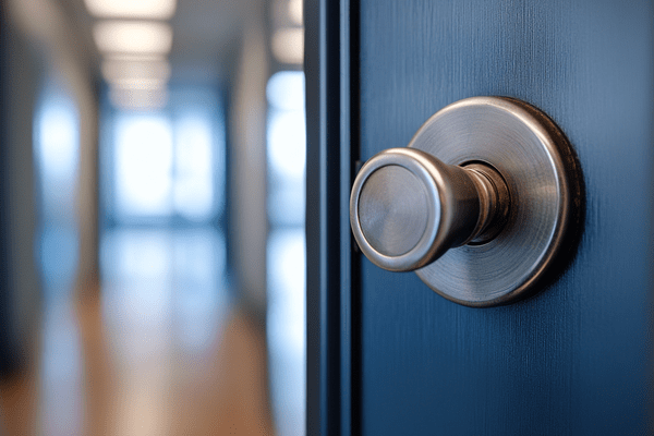 Office door opening into hallway