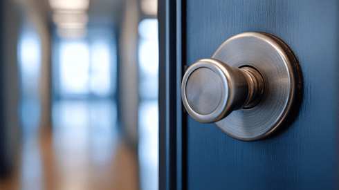 Office door opening into hallway