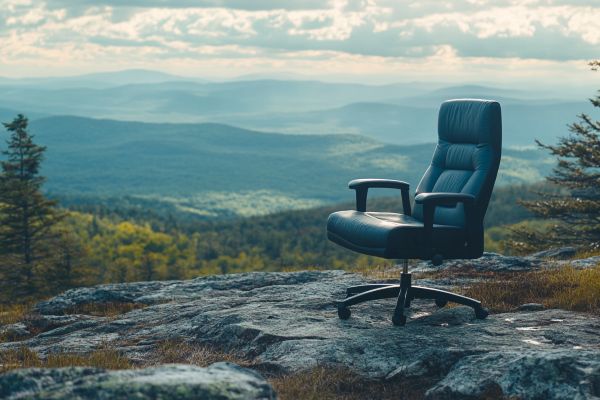 empty executive chair overlooking the Vermont mountains