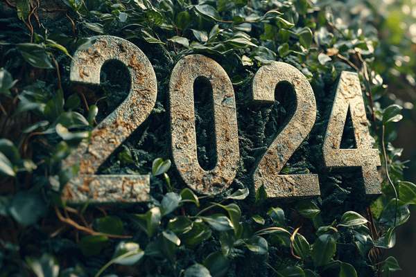 Plants growing through and around the number 2024
