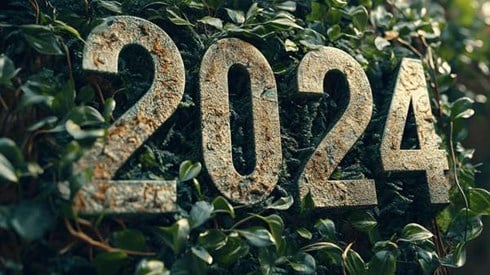 Plants growing through and around the number 2024