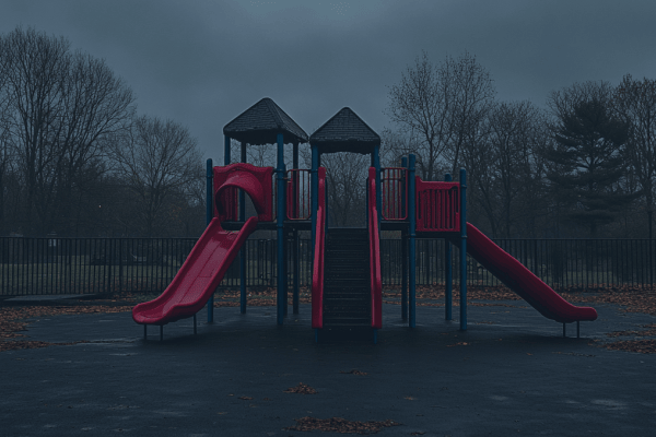 An empty playground on a gloomy day