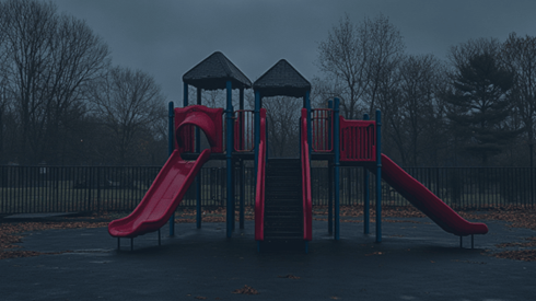 An empty playground on a gloomy day