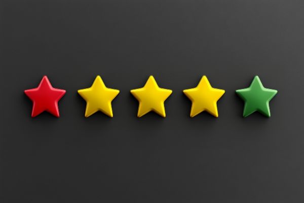 one red star, three yellow stars, one green star in a horizontal row