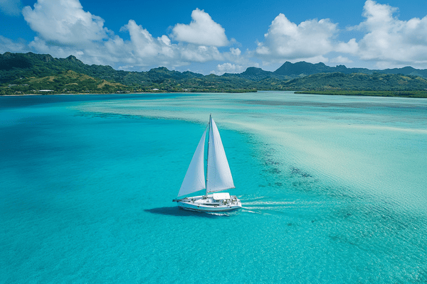 A sailboat sailing off of the coast of Bermuda
