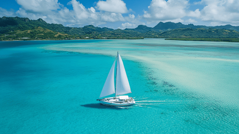A sailboat sailing off of the coast of Bermuda