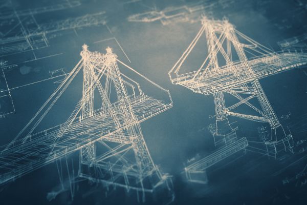 AI blueprint rendering of a bridge that doesn't meet in the middle