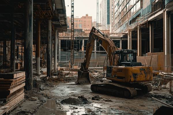 An excavator at a construction worksite