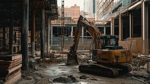 An excavator at a construction worksite