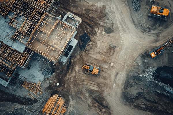 Bir'd's-eye view of a construction jobsite