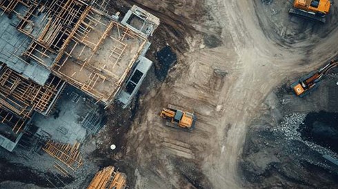 Bir'd's-eye view of a construction jobsite