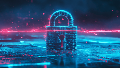 A blue cyber lock with a flare of red light cutting across it