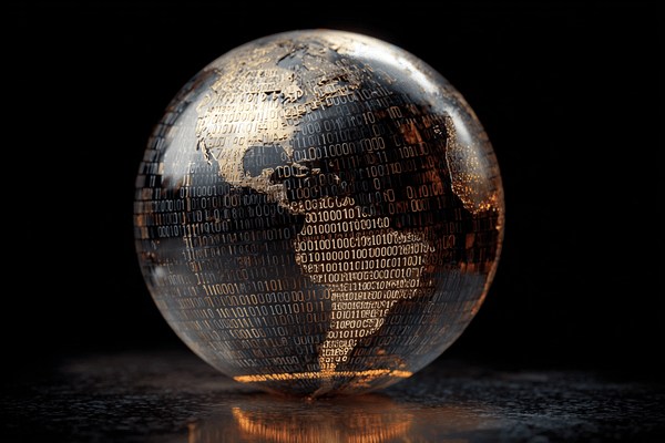 A globe made up out of binary code