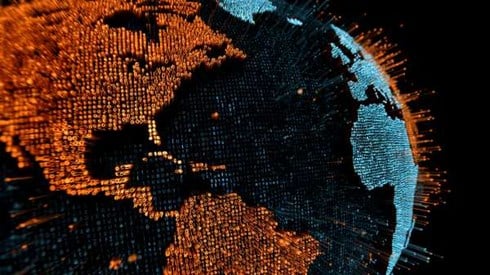 digital binary code globe of the US and northern Atlantic Ocean