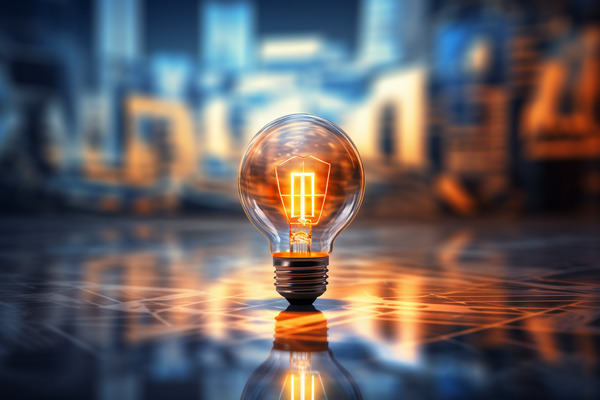 Glowing Light Bulb with Geometric Surface and Background Illustrating Innovation