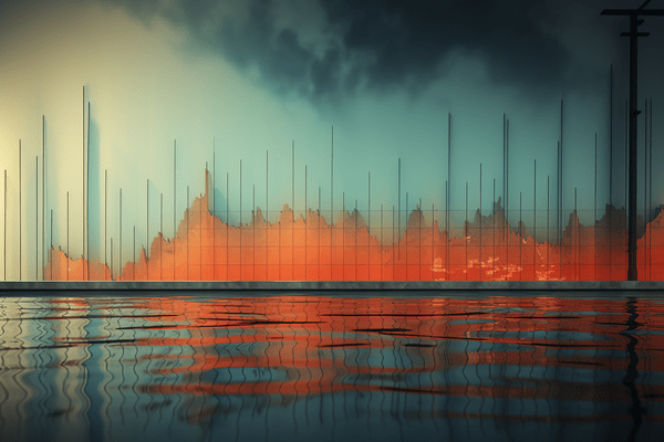 Rising flood waters with a graph in the background