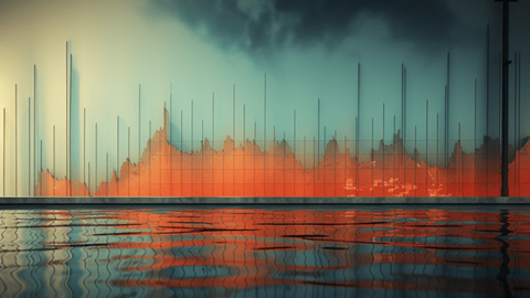 Rising flood waters with a graph in the background