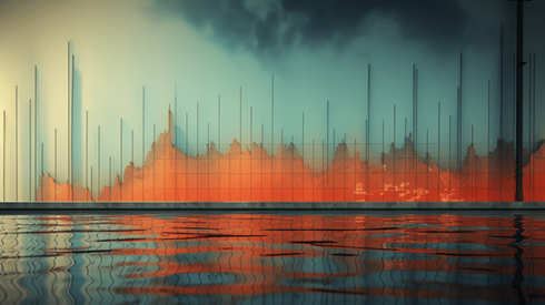 Rising flood waters with a graph in the background