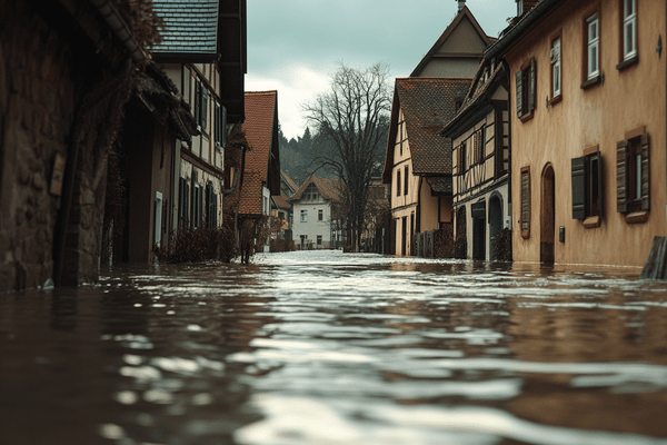 A flooded European village