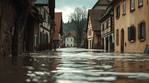 A flooded European village