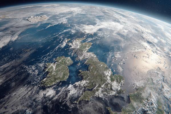 A satellite view of the United Kingdom and Ireland