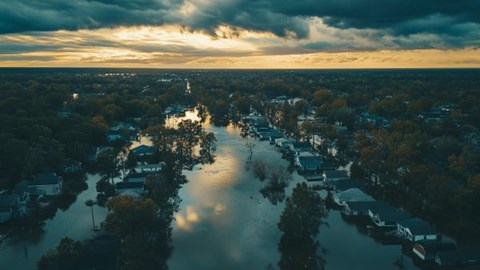 flooded residential neighborhood after a storm