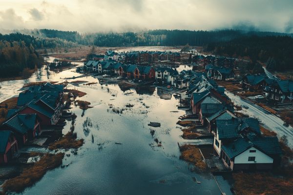 residential neighborhood after flooding