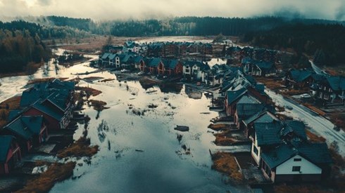 residential neighborhood after flooding