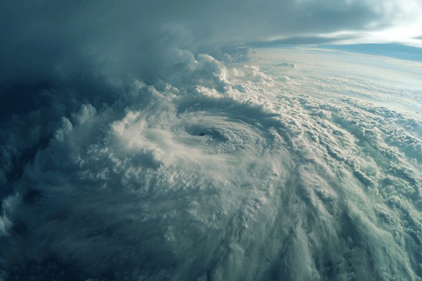 A view of a hurricane just above the cloud line