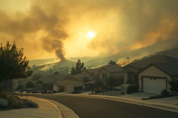 neighborhood overlooking California wildfires