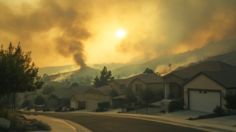 neighborhood overlooking California wildfires